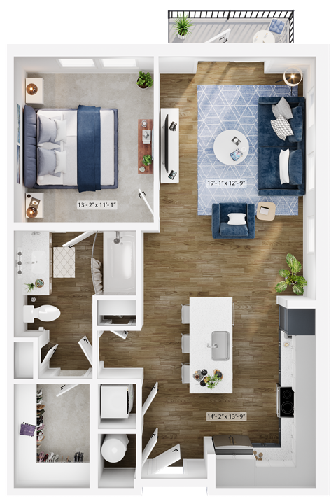 Floor plan for 1 bed, 1 bath, 800 sqft